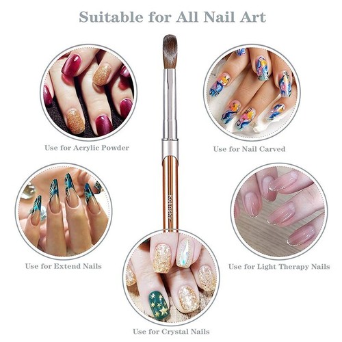100% Pure Kolinsky Hair Acrylic Nail Brush Oval Crimped Shaped Metal Handle - Picture 6 of 33