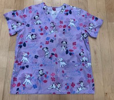 Wonderful World of Disney Scrub Top Christmas Womens Med 101 Dalmatians Purple