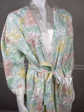 Vintage Appel Robe Womens Large 80s floral pastel satin trim USA lightweight