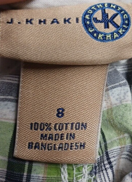 Pantalones Cortos Chinos a Cuadros J. Caqui Verde Negro Talla 8 Cremallera Ajustable Preppy Foto 2 de 4