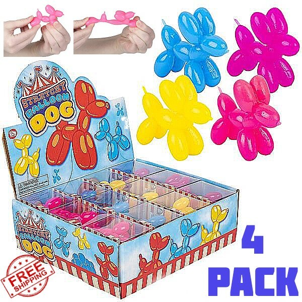 4 STRECHY BALLOON DOGS - Party Favor Stretch Rubber Kids Toy