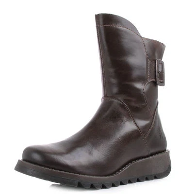 Fly London femmes sien Cuir Marron Foncé Bottes Neuf - Photo 1/3