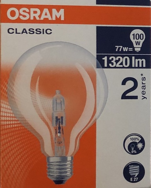 Osram Halogen Classic Globe Globelampe G95 230V E27 77W=100W Nr. 64547 Klar-image