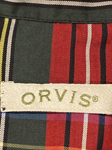 ORVIS Womens Size 14 Red Blue Plaid Button Up Collared Shirt Jeweled Peep Collar - Picture 6 of 10