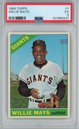 Graded 1966 Topps Willie Mays #1 Baseball Card PSA 5 Excellent