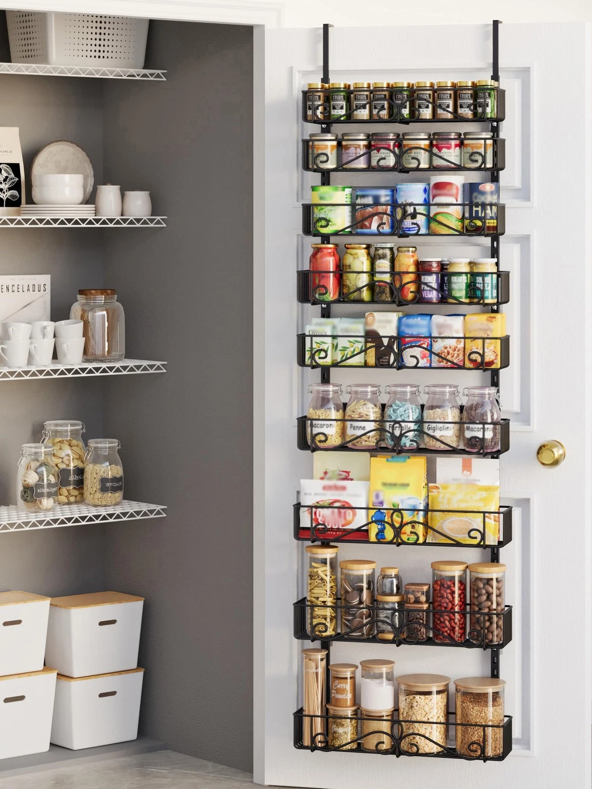 Over the Door Pantry Organizer, 9-Tier Over the Door Pantry Organizer Rack an...