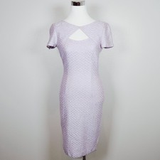 NWT 1295 ST. JOHN Lavender Tweed Mini Sequin Keyhole Sheath Short Sleeve Dress