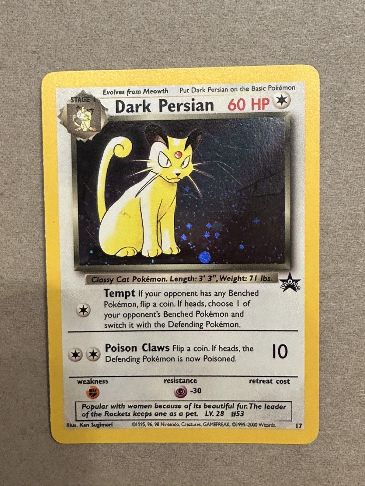 Pokémon TCG Dark Persian Promo 1999-2000 #17 Rare Holo Near Mint