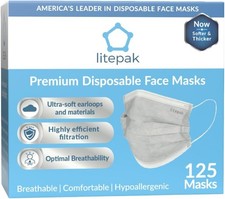 Litepak 125-Pack Disposable Face Mask Premium Comfort Earloops with Dispenser
