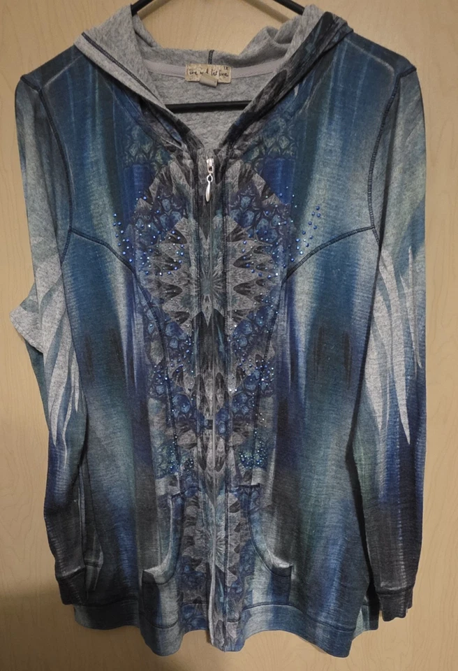 Sudadera con Capucha One World Live And Let Live Verde Cremallera Completa Talla 1X Verde/Azul Colorido  Foto 3 de 4