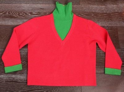 60's Mod Pink & Green Turtleneck Sweater Knit Top 1960's Vintage Beatnik Gogo