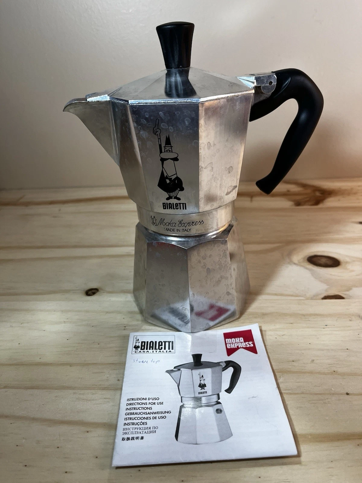 Bialetti Moka Express 4-Cups Export Stovetop Espresso Maker Silver w/manual