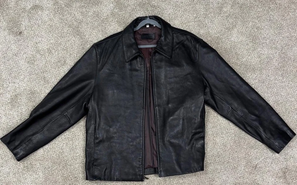 Chaqueta Alfani Genuina Negra Suave 100% Cuero Para Hombre XL Cremallera Completa Excelente Estado Foto 3 de 4