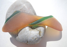 Sea Glass, Large Amber with Green Stripes