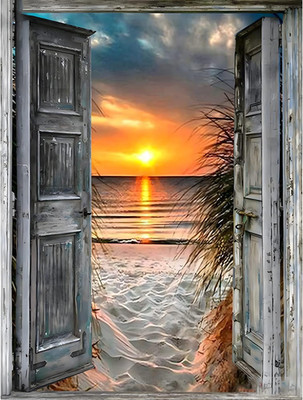 DPHERO DIY Sonnenuntergang Diamant Painting Bilder Für Erwachsene Kinder,5D Tür