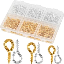 600Pcs Gold & Silver Eye Hooks Screws, 3 Sizes Small Screw Eye Pins for Crafts 