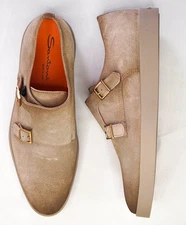 $850 Santoni Neutral Monk Strap Suede Loafer Sneakers US 9.5 (UK8.5)