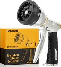FANHAO Heavy Duty Garden Hose Nozzle, 100% Metal Water Nozzle with 8 Silver 
