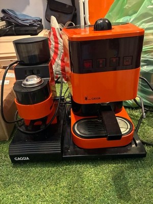 1980s Vintage Gaggia Espresso Machine w/ Matching Grinder in Orange, AS-IS