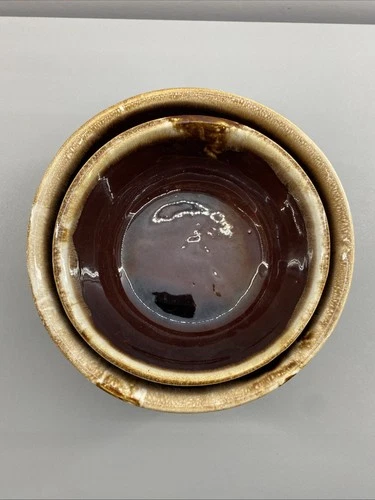 McCoy Brown Drip Glaze Pottery Mixing Nesting Bowls USA 7026 7028 Vintage 2 pc