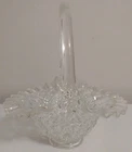 Vintage Fenton Clear Art Glass Crystal Ruffle Edge Diamond Basket Signed Fenton