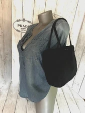 PRADA Small SQUARE Dark Blue TESSUTO Nylon w/ SUEDE Scalloped Edge # 47 *RARE*