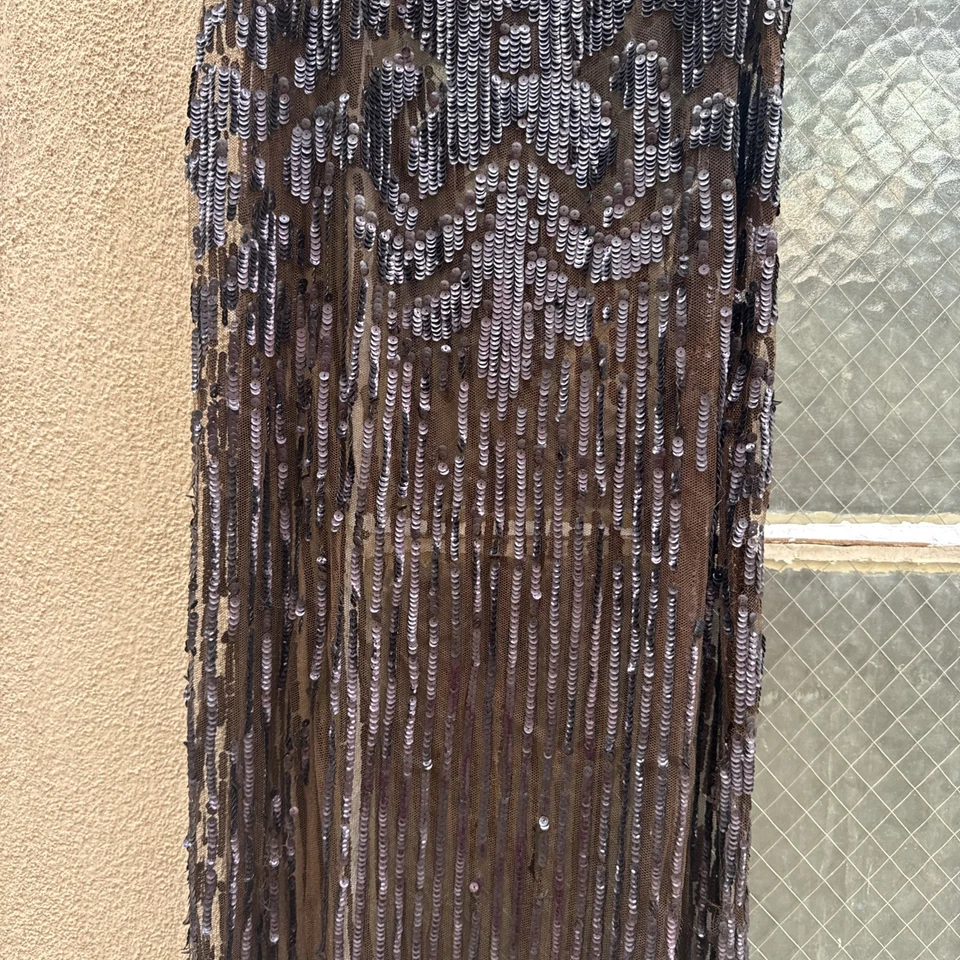 Antique 1920s Brown Sequin on Net Dress Open Sides Maxi Dress Deco Vintage - Image 4 of 4
