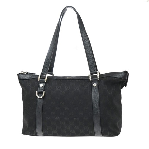 GUCCI Logo Abbey GG Tote Hand Bag Canvas Leather Black Italy GHW 34MA669