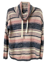 CHAPS Women's Blue-Pink Linen Blend Baja Tunic Lightweight Drawstring Neck Small
