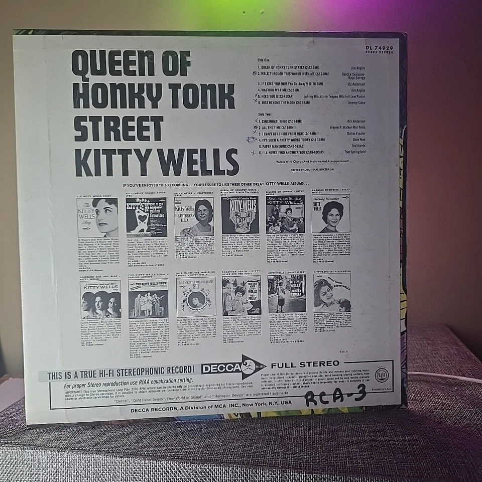 Kitty Wells–Queen Of Honky Tonk Street–Decca DL-74779 Vinyl Record LP Foto 2 de 2