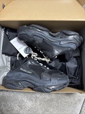 Size UK 5 - Balenciaga Triple S Clear Sole Leather Black Washed Used - AUTHENTIC