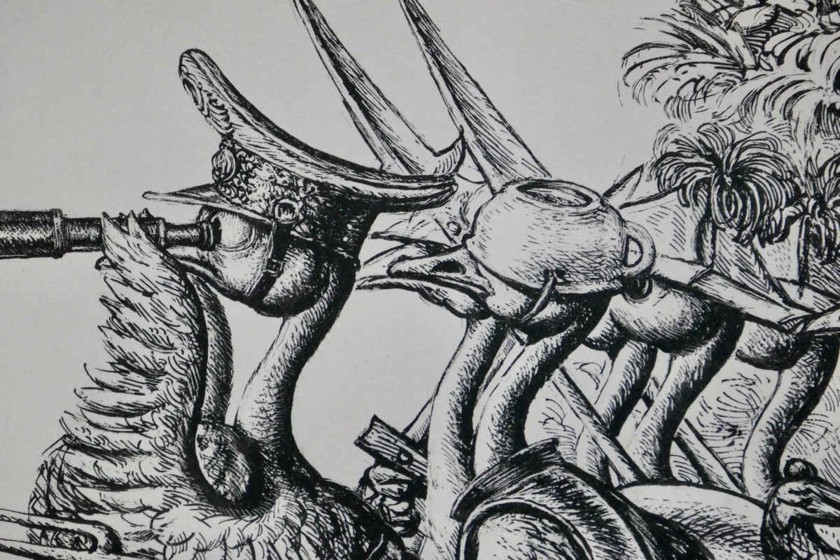 A. Paul Weber, Lithographie, signiert, Wir werden den Fuchs schon töten