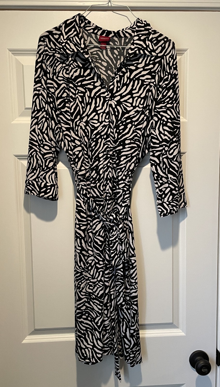 Merona Women's Midi Shirt Dress Black White Belted Size XXL