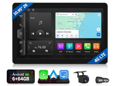 CAM+10.95 inch 2K 6+64GB 1DIN Car Stereo Radio Android 13 CarPlay GPS Navigation