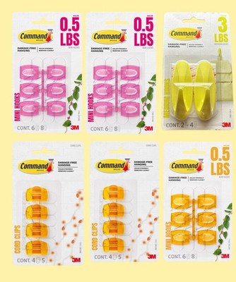 NEW~ Command 3M LOT x6 Medium Hooks Yellow Orange Red Mini Cord #14
