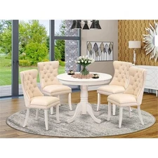 East West Furniture 5-Piece Modern Dining Table Set in Linen White/Light Beige