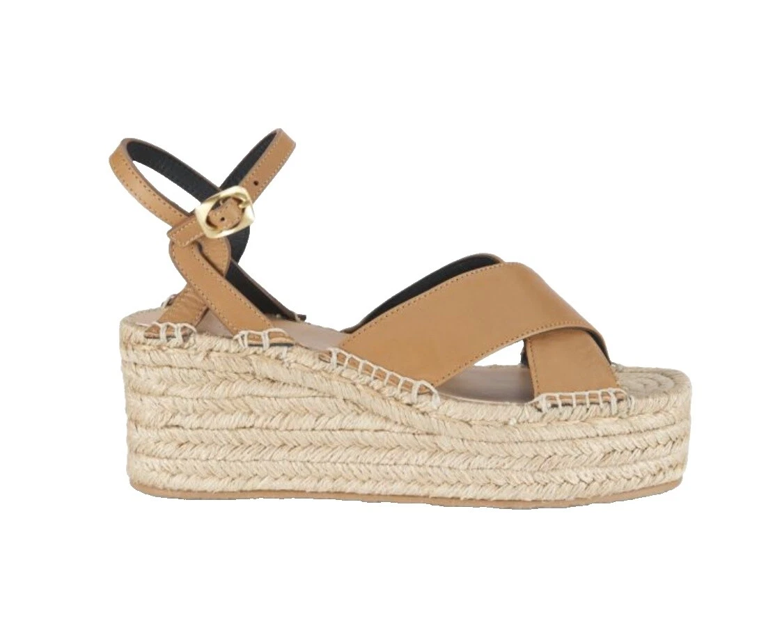 Tacones superiores de cuero con cuña de trapo y hueso para mujer