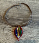 Hand Painted Multicolor Glass Pendant Necklace.