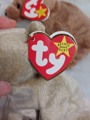 Lot of 2 Vintage Ty Beanie Babies Realistic Bears Pair Brown Beige Almond Pecan - Picture 8 of 12