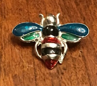 4 Color Enamel Silvertone Bee Pin Brooch Pendant