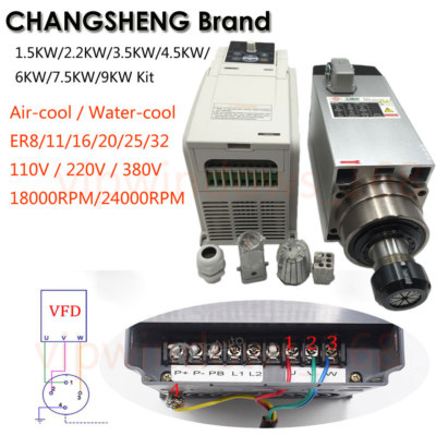 CNC Spindle Motor 300W/800W/1.5KW/2.2KW/3KW/4.5KW/6KW/7.5KW VFD Inverter Kit