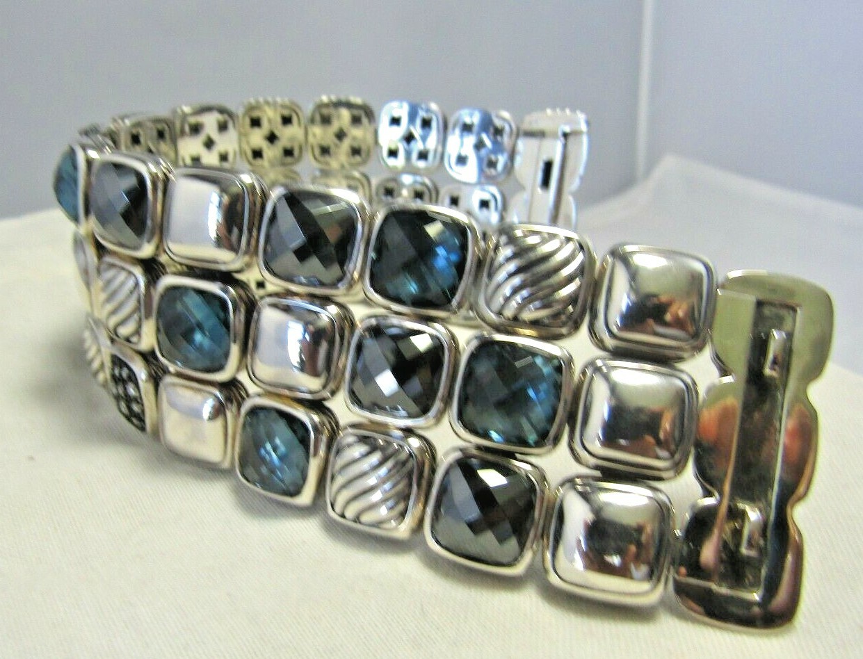 David Yurman Three Rows Topaz & Diamonds Chiclet Brac… - Gem