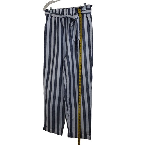 Forever 21 Women’s Blue White Tapered Leg Pants Ruffled Cotton Cuffed Size L - Picture 4 of 11