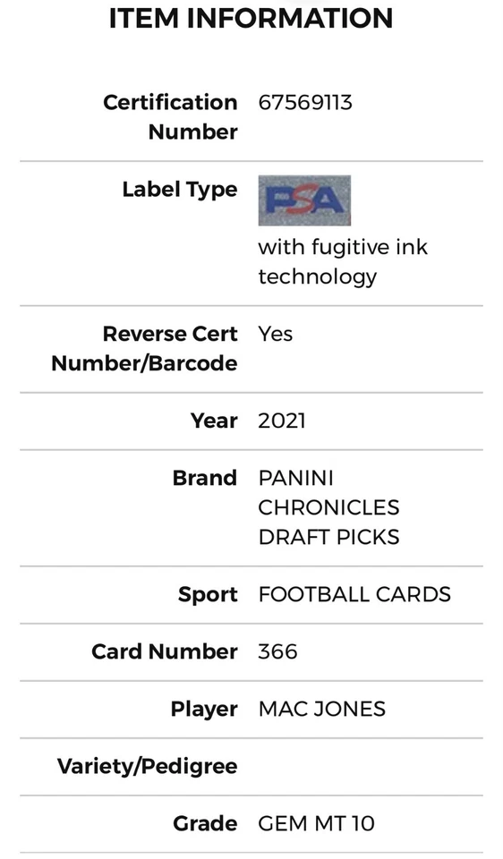 2021 PANINI CHRONICLES DP MAC JONES LEGACY ROOKIE CARD ALABAMA #366 RC PSA 10 🔥 - Image 4 of 4