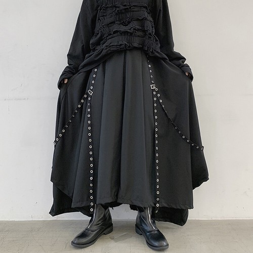 Pantalones de bondage holgados de pierna ancha góticos para hombre estilo Kendo pantalones con correa de cadena negros - Imagen 5 de 8