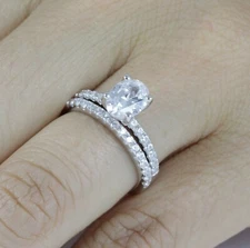 1.25CT Oval CZ Engagement Ring Wedding Band Set 925 Sterling Silver 2.5-15 M6697