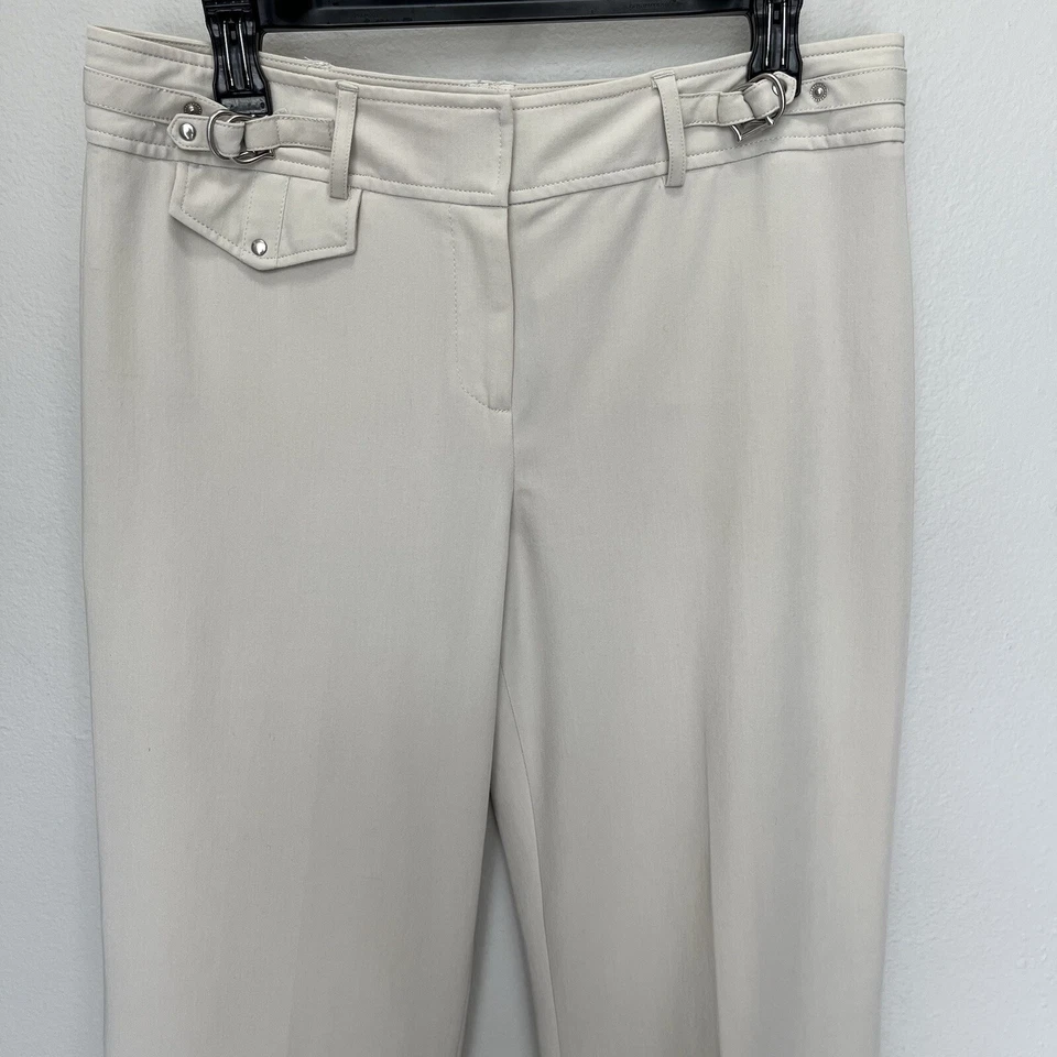 Larry Levine | Stretch Khaki Capri Pants Womens Size 10 Mid Rise Cuffed Beige - Image 3 of 4