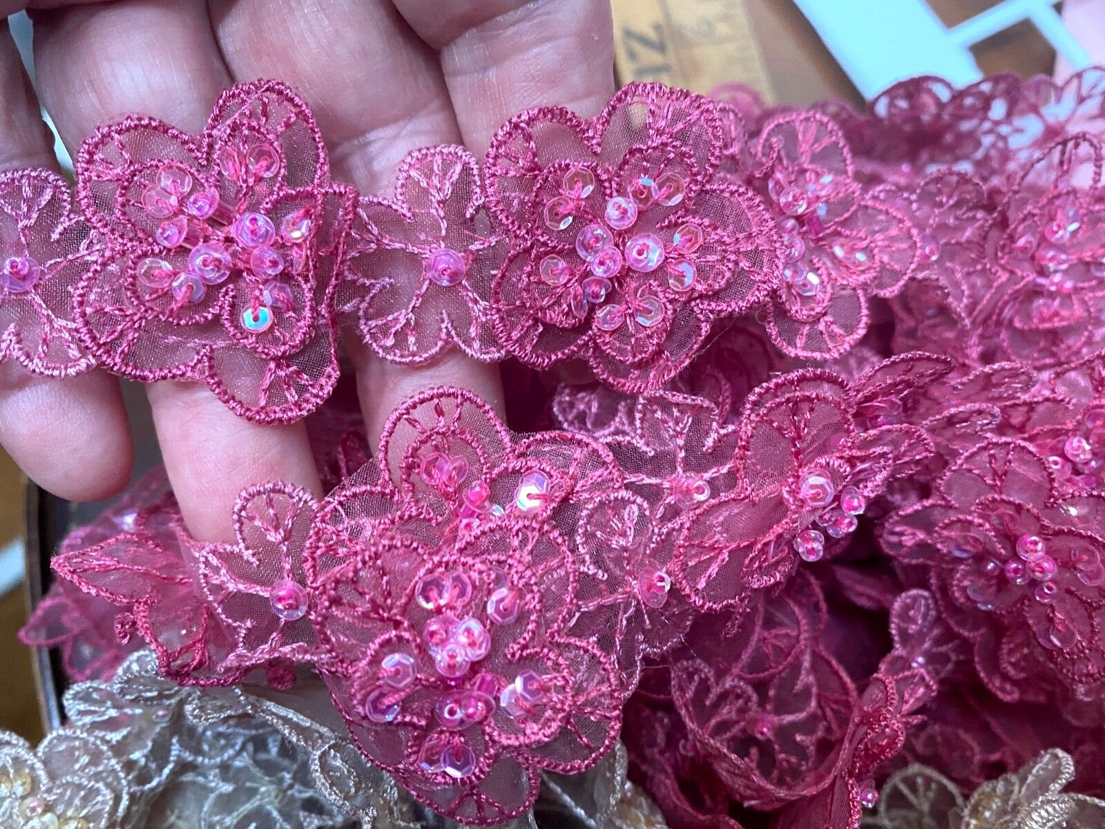 embroidered trim beads flower layered hand sewn 1.5" sequins 1 yd eBay