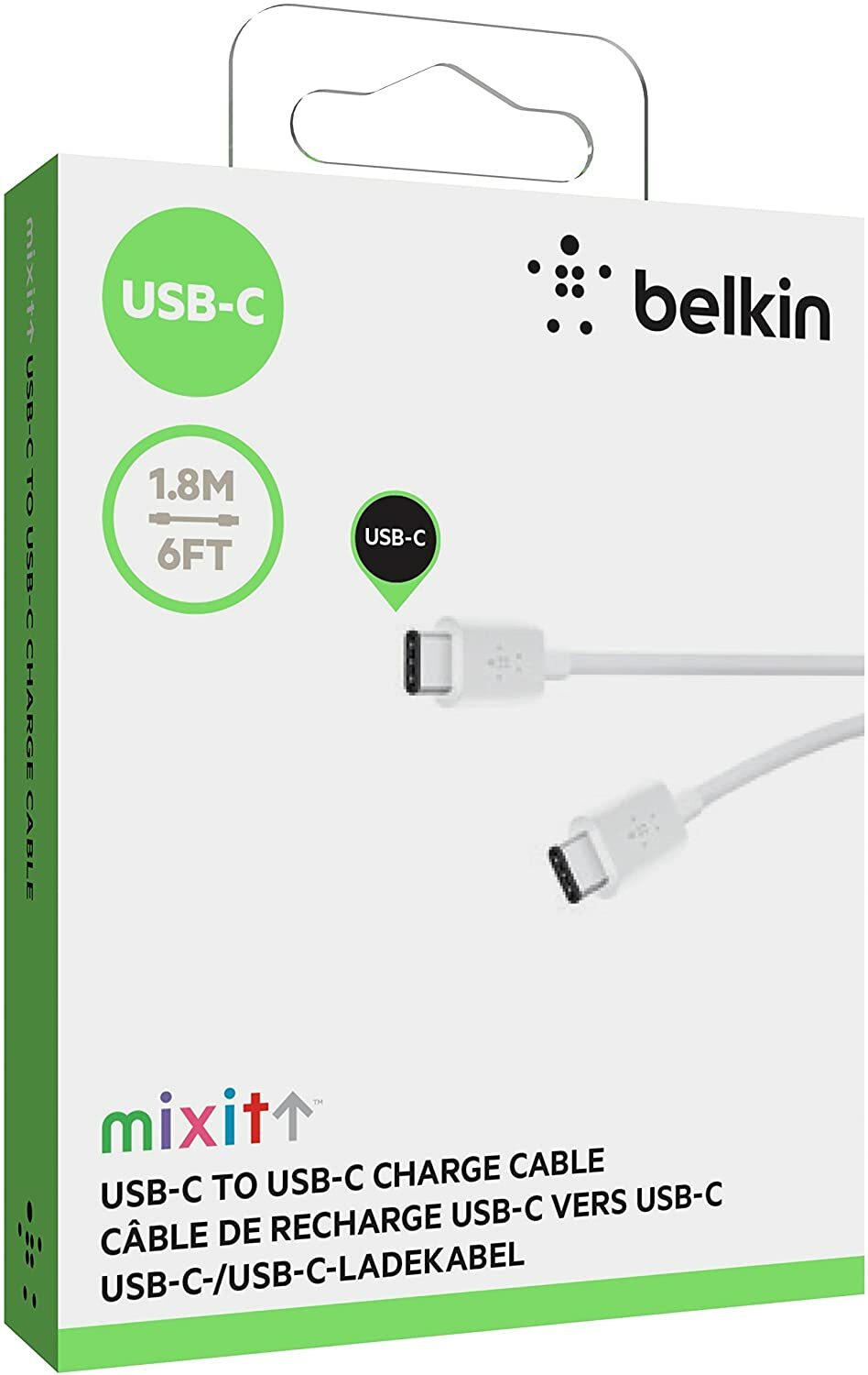 Belkin MIXIT USB-C to USB-C Charge Cable  1.8m 6ft, 60W 3A White,Bulk Sale 9 pcs
