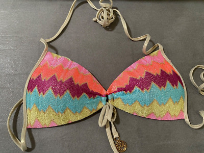 Luli Fama Women's Swimwear Triangle Neck Back Ties Bikini Top Size XS